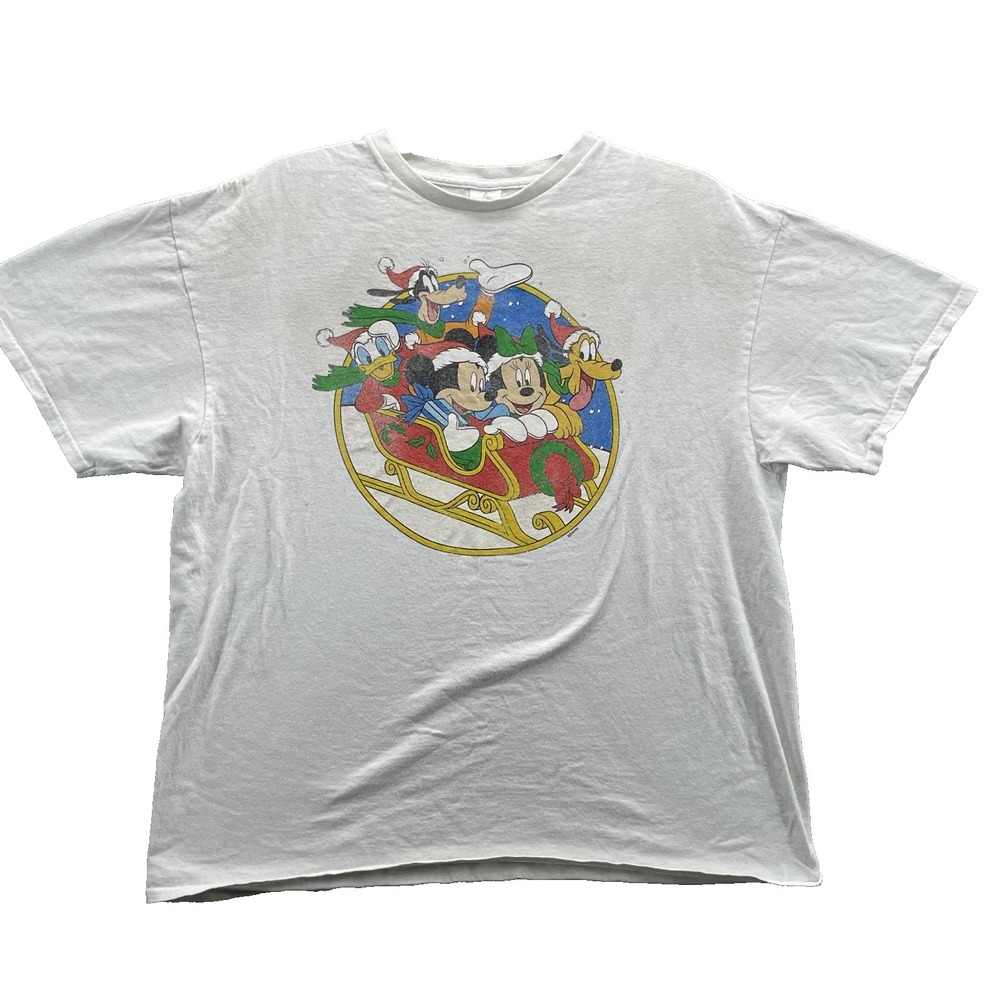 Vintage Mickey Mouse Tee XL Xmas Sled Santa Minnie Donald‎ Goofy 90's Streetwear